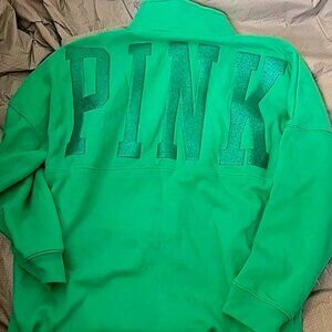 Victoria's Secret Love Pink 1/2 Zip Jacket Bright Green PINK on Back Medium